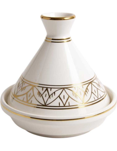 Mini tajine marocain blanc à frise dorée