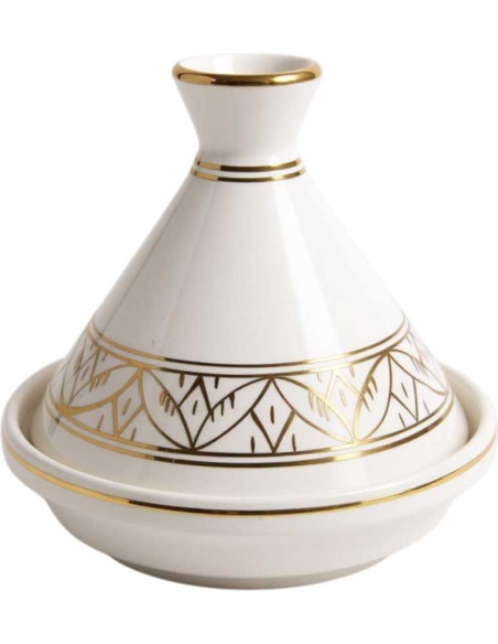 Mini tajine marocain blanc à frise dorée