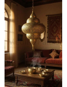 Lustre marocain en cuivre doré Halazouna, 32 po 2
