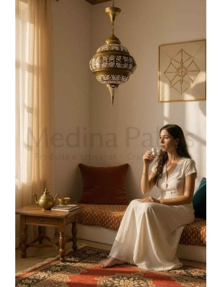 Moroccan Gold Copper Chandelier Diamond TGT, 36 in