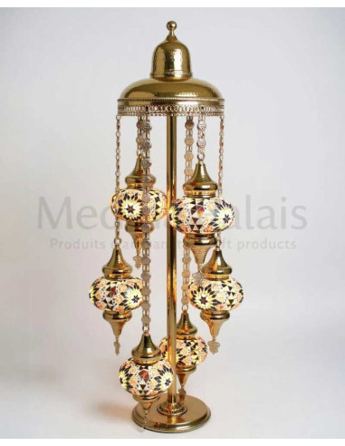 Lampe dorée sur pied à 6 globes dorés