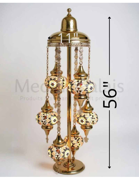 Lampe dorée sur pied à 6 globes dorés