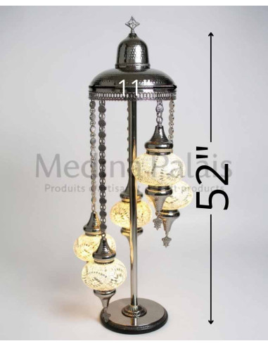 Lampe argentée sur pied à 5 globes