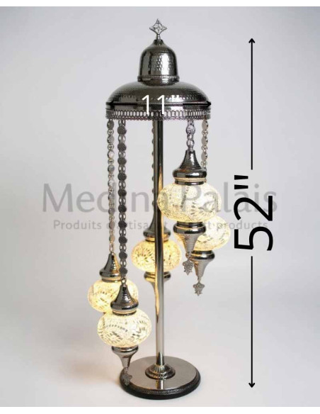 Lampe sur pied marocaine argentée à 5 globes, 52 po