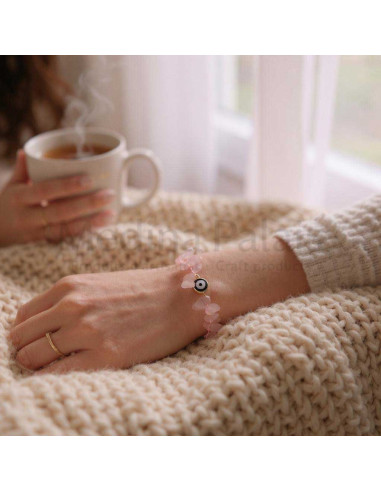 Bracelet en pierre de quartz rose