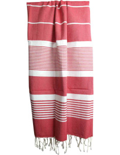 Fouta rouge corail à rayures blanches