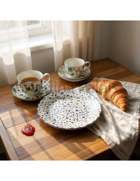 Assiette turque 10 po festonnée à petites fleurs multicolores
