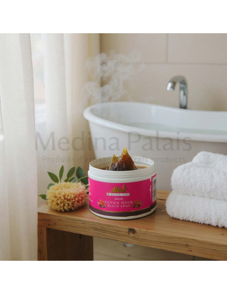 Moroccan Black Soap, Rose – 250 g Jar