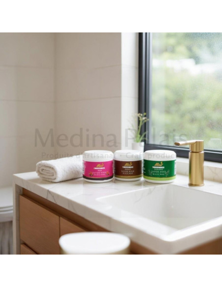 Moroccan Black Soap Trio – Unscented, Rose, Eucalyptus
