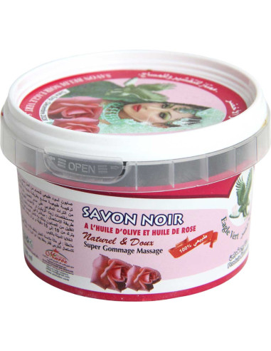 Savon noir gommage à l'huile d'olive et rose