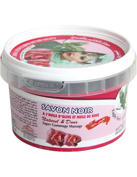 Savon noir gommage à l'huile d'olive et rose