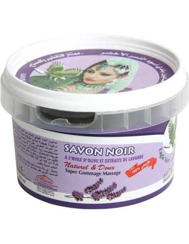 Savon noir gommage à l'huile d'olive et lavande