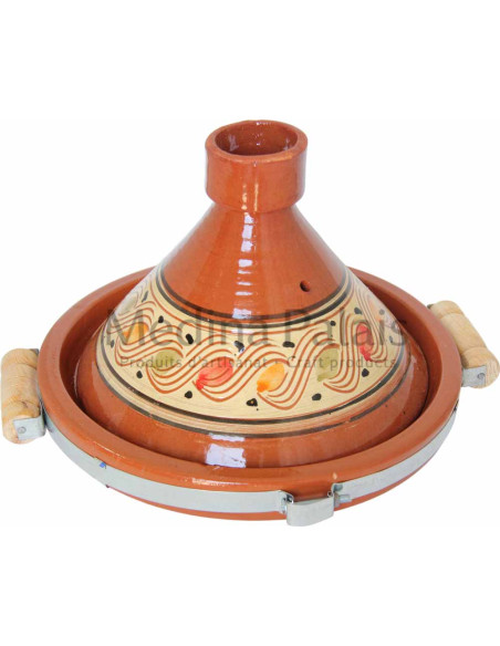 Hand-Painted Moroccan Clay Tagine 28 cm (11 in) – Serves 2 to 3, Red Arabesques