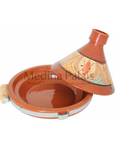 Tajine marocain en terre cuite 28 cm (11 po) – 2 à 3 personnes, orange et turquoise