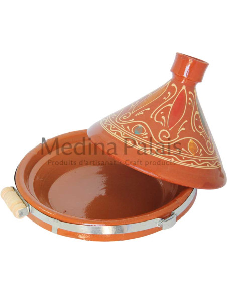 Tajine marocain en terre cuite 33 cm (13 po) – 6 à 8 personnes, arabesques rouges
