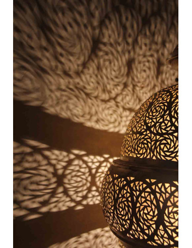 Lustre marocain en cuivre ajouré doré Koura, 40 po