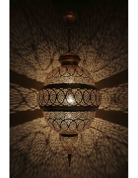 Lustre marocain en cuivre ajouré doré Koura, 40 po