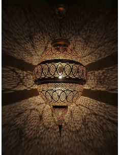 Moroccan Gold Openwork Copper Chandelier Koura, 40 in