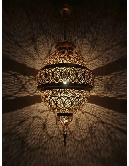 Lustre marocain en cuivre ajouré doré Koura, 40 po