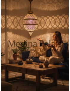 Lustre marocain en cuivre ajouré doré Koura, 40 po 2