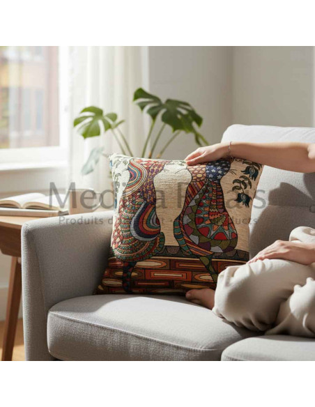 Housse de coussin avec deux chats