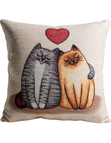 Housse de coussin deux chats amoureux, 17 x 17 po
