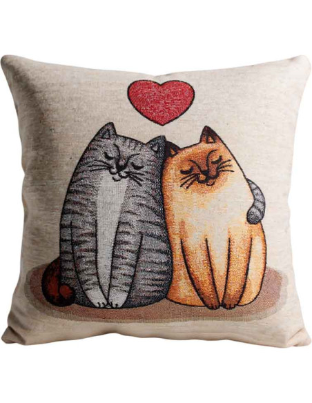 Housse de coussin deux chats amoureux, 17 x 17 po