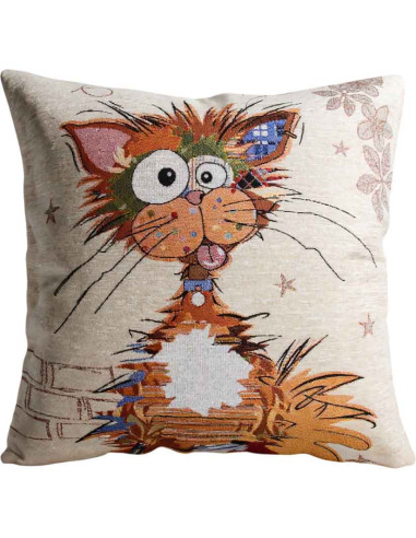 Housse de coussin chat ébouriffé, 17 x 17 po