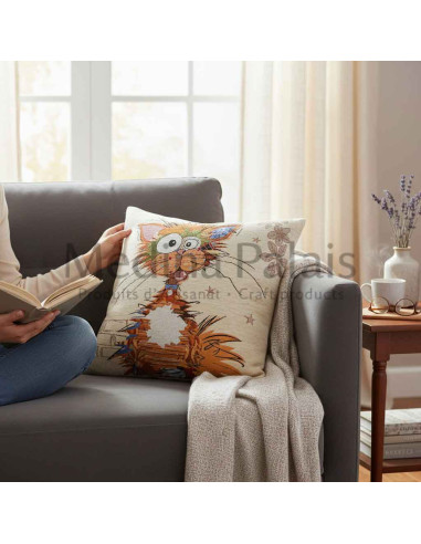 Housse de coussin chat somnolent