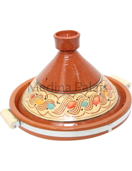Hand-Painted Moroccan Clay Tagine 33 cm (13 in) – Serves 6 to 8, Braided Band