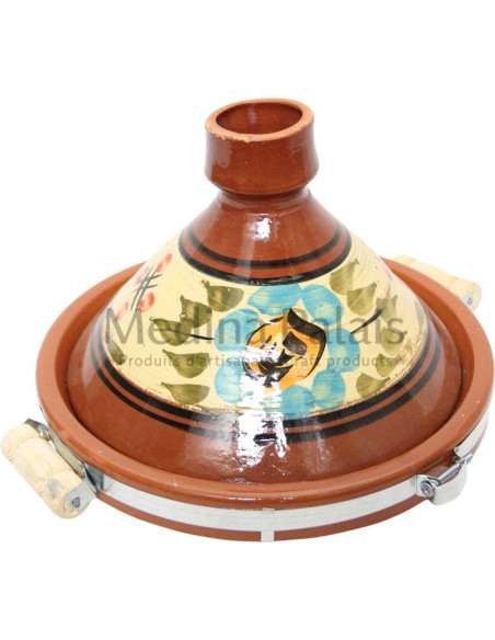 Tajine marocain en terre cuite 30 cm (12 po) – 4 à 6 personnes, fleur turquoise