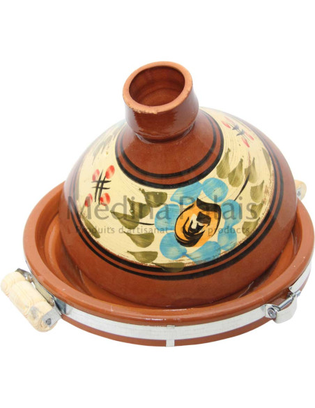 Tajine marocain en terre cuite 30 cm (12 po) – 4 à 6 personnes, fleur turquoise