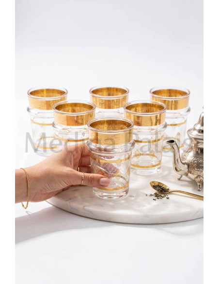 Ensemble de 6 verres à thé marocains dorés – Faits à la main
