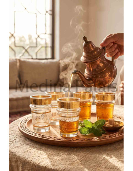 Ensemble de 6 verres à thé marocains dorés – Faits à la main