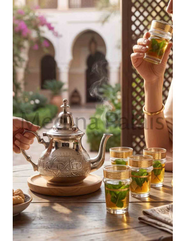 Ensemble de 6 verres à thé marocains dorés –...