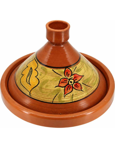 Hand-Painted Moroccan Clay Tagine 33 cm (13 in) – Serves 6 to 8, Red Flower
