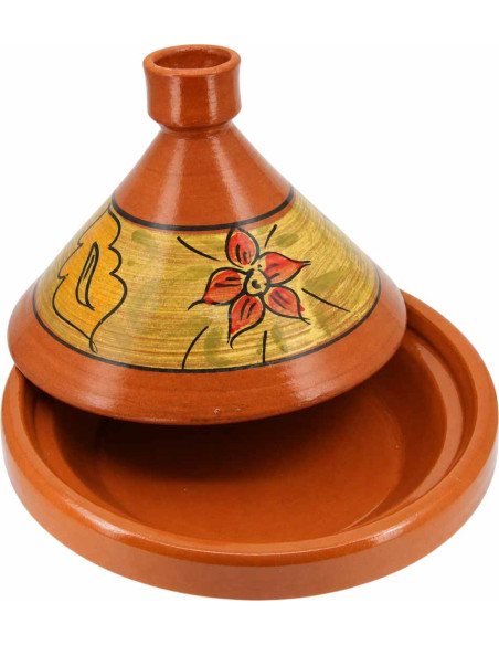 Tajine marocain en terre cuite 33 cm (13 po) – 6 à 8 personnes, fleur rouge
