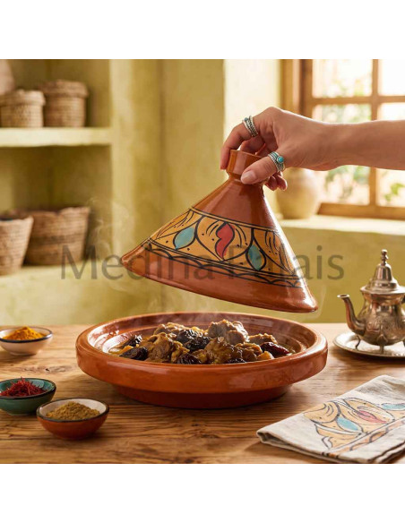 Tajine marocain en terre cuite 33 cm (13 po) – 6 à 8 personnes, feuilles turquoise