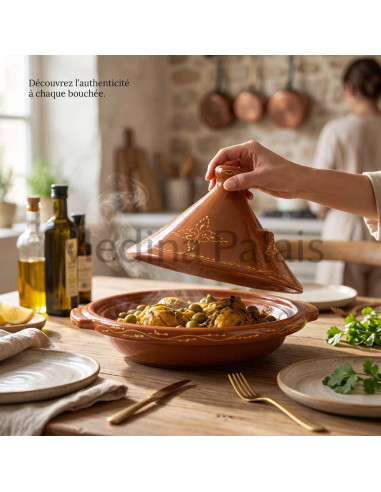 Tajine marocain en terre cuite, forme poêle 14″...
