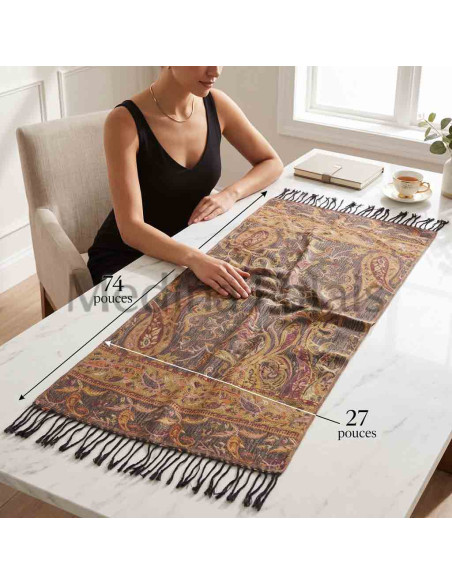 Foulard pashmina brun kaki – motif cachemire