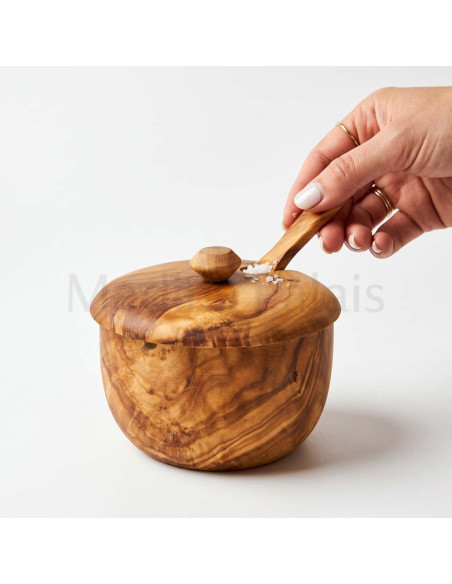 Olive Wood Sugar Bowl with Spoon