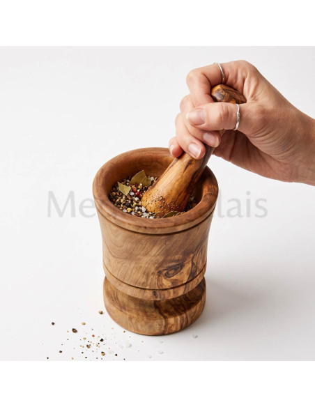 Handcrafted Tall Tunisian Olive Wood Mortar and Pestle – 4.5″ × 3.5″