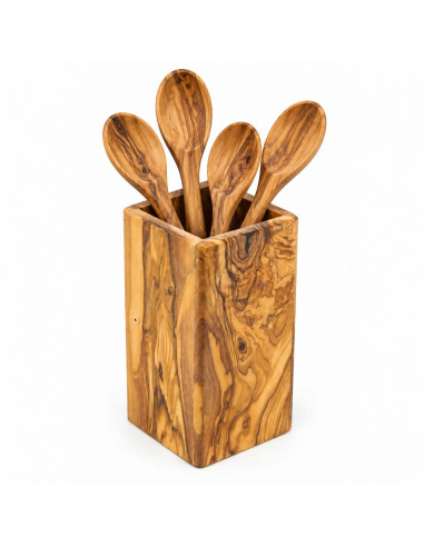 Handcrafted Olive Wood Utensil Holder from Tunis