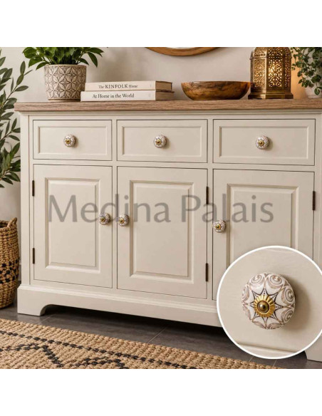 Ceramic Cabinet Knobs – White & Gold