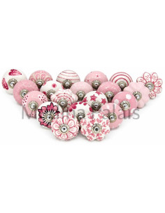 Boutons de meuble en céramique rose – Style bohème...