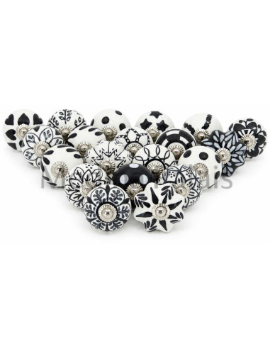 Bouton de meuble en céramique noir et blanc,...