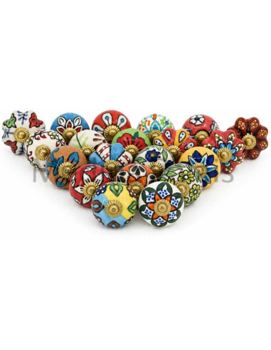 Set of Multicolor Ceramic Furniture Knobs with...