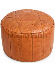 Repose-pieds marocain en cuir couleur camel