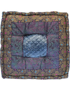 Coussin de sol brocart bleu et violet, 18 x 18 po