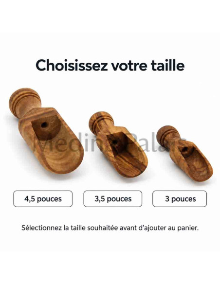 Petite pelle doseuse en bois d'olivier, 3 tailles